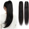 S-noilite Coda Capelli Veri Extension con Clip, 120g Coda Capelli Extension Veri Clip, Extension per Coda di Cavallo 100% Capelli Umani, 50cm Nero Naturale #1B
