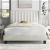Yaheetech Letto Imbottito 140 x 200 cm Matrimoniale Testiera a Strisce con Rete a Doghe in Legno e Metallo Struttura Letto a Piattaforma Antirumore Montaggio Facile e Veloce Beige