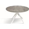 Tavolo rotondo PANTELLERIA in legno effetto grigio cemento con gambe incrociate in metallo bianco, allungabile ⌀120 cm - ⌀170 cm