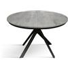 Tavolo rotondo PANTELLERIA in legno effetto grigio cemento con gambe incrociate in metallo antracite, allungabile ⌀120 cm - ⌀170 cm