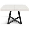 Tavolo FORTE DEI MARMI in legno, finitura bianco frassinato e base incrociata in metallo antracite, allungabile 95×90 cm - 145 x 90 cm