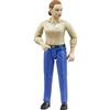 bruder 60408 - donna bworld con pelle chiara e pantaloni blu, figura giocattolo, contadino, moglie di contadino