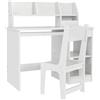 ZONEKIZ Set Tavolo e Sedie per Bambini da 5-8 Anni con Scaffale Integrato e Mensola Estraibile in Legno Bianco per Studio e Gioco|Aosom Italy