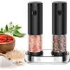PAISHENKEJI Macina Sale Pepe Elettrico Set: - Macina Sale e Pepe Elettrico con Base, Macinapepe con LED e Rugosità Regolabile, Funzionamento con una sola mano