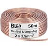 DCSk BLca - 2 x 2.5 mm² - 50m -Cavo per altoparlanti - HiFi Cavo per Altoparlanti e Casse Audio per Auto, CCA Rame, Trasparente