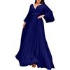 Cocila Vestito Lungo da Donna Abito da Taglie Forti da Donna con Scollo a V Profondo Maniche Lunghe con Cintura Vestiti Damigelle (Blue, XXXL)