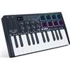 M-VAVE 25 tasti 8 retroilluminati Drum Pads Tastiera MIDI - Beat Maker professionale e Keytar per la produzione musicale Tastiera Batteria integrata Connessione wireless, Nero, MIDI 8 PADS