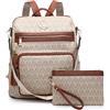 MKP COLLECTION Zaino da donna alla moda, convertibile, grande, da viaggio, borsa a tracolla, set da 2 pezzi con nappa, Beige, 13.5L x 6W x 14.25H, Zainetto