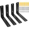 Heozhuyi 4 Pz Staffe per Mensole Pesanti, Staffa per Mensola Nera, Staffe a L, Supporto per Mensola, Staffe per Mensole a Scomparsa, Staffe Angolari da Muro per Mensole in Legno Galleggianti(200 x 150mm)
