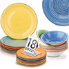 Shally Dogan Servizio Piatti per 6 Persone in Ceramica Multicolore, Set 18 Pezzi Servito da Tavolo Colorato Gres Porcellanato, Piatto Fondo, Piano, Frutta o Dolce, Accessori Cucina Design Moderno