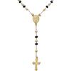 Bling Jewelry Rosario Religioso con Perle Nere E Dorate Benedetto con La Vergine Maria Crocifisso E Croce in Collana per Donne Adolescenti Placcata in Oro 18K