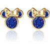 Disney Orecchini Disney in Oro Giallo 9 KT per Bambine con Minnie, Impreziosito da Zirconia - Blu