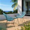 DEGHI Set relax con 2 poltrone e tavolino rotondo 50 cm in metallo nero e corda azzurro - Kalimba