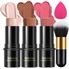 MKNZOME 3PCS Contouring Viso Blush Highlight Stick, Bastone Contorno Illuminante Viso Make Up Bronzer, Correttore Ombretto Multifunzione, Texture Cremosa, Regalo per le Donne