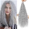 FANLUTYIN 22 Inch Curly Crochet Braiding Hair 3 Packs Ocean Wave Crochet Hair Extensions Deep Wave Synthetic Braiding Hair Curls Hair Twist Water Wave Braided Hair (Grey, 22 Inch 3 Packs)