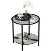 Artloge Tavolino Salotto in Vetro Temperato: Rotondo Tavolino da caffè Tavolino Soggiorno 2 Ripiani Comodino Divano Tavolino Basso da fumo Metallo Nero, Diametro 50cm, Alto 49,5cm