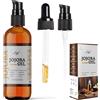 Leyf Olio di jojoba biologico 200 ml, 100% puro, vegano, corpo, capelli, viso, unghie, bottiglia di vetro + pipetta di vetro + pompa, idratante, dispenser di cibo, olio per il corpo rassodante