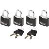 Master Lock 9120EURQBLKNOP Mini Lucchetto, Chiave, Set di 4, Pacco Famiglia, Ottimo per valigia e armadietto, Multicolore(Casuale), Piccolo