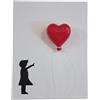 Terra Umbra Quadro Banksy dipinto a mano su tela 24x30 con cuore in ceramica a rilievo (ROSSO)