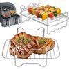 AKOFIC 2 Pezzi Accessori Friggitrice ad Aria, 7 Pollici Accessori Airfryer Supporto in Metallo Porta Spiedini, Griglia Doppio Strato Friggitrice Griglia Forno in Acciaio Inossidabile per Friggitrice ad Aria
