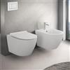 Inbagno Set Sanitari Vaso + Bidet Sospesi, Rimless, Colore Bianco, Design Moderno, Completo di Copriwater con Chiusura Soft-Close