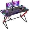 BEXEVUE Scrivania da gioco a LED, 100 x 60 cm, tavolo da gioco ergonomico, telaio Z con superficie in fibra di carbonio, stabile, facile da montare, gancio per cuffie per gaming, studio, lavoro, casa,