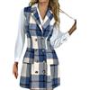 Generisch Gilet da donna elegante, lungo, a quadri, senza maniche, con bottoni, giacca di lana Silm Fit, cappotto di lana per le mezze stagioni, senza maniche, blazer sportivo, Blu, L