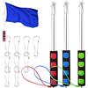 Dantolo 3 aste telescopiche per bandiere portatili, 2 m, asta per bandiere, accessori in acciaio inox, set con 9 clip, per viaggi, campeggio, gite, concorsi, insegnanti