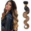 Elailite Extension Matassa Capelli Veri Tessitura Brazilian Bundle Human Hair Ricci Ondulati Fascia Unica 100g 25cm #1B Nero Naturale/#27 Biondo Scuro