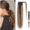 SEGO Extension Coda di Cavallo Capelli Veri Clip Fascia Unica 100% Remy Human Hair Umani Lisci Naturali Ponytail Extensions Aderire 45cm-90g # Castano Cioccolato mix Biondo Scuro