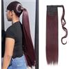 Silk-co Extension Coda Capelli Finti Lisci Ponytail Extension Sintetiche Parrucchino Capelli Coda di Cavallo 58cm-Vino Rosso