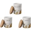 MECSAL CASALINGHI Set 3 Barattoli Decorati Contenitori, Tris Sale Zucchero Caffè, in Ceramica Tondi, con Tappo in Legno, Stile Shabby (1, Rotondo Lux)