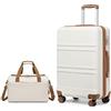 KONO set di 2 Valigie Trolley medio 65cm Rigida e Leggera ABS valigia con 4 Ruote Rotanti e Lucchetto TSA & Borsa da Viaggio 40x20x25 Ryanair, Bianco Crema