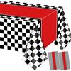 PIXHOTUL 2 tovaglie a tema auto da corsa, decorazioni per feste di compleanno a scacchi neri, in plastica, per bambini e ragazzi, feste a tema auto da corsa, 130 x 220 cm
