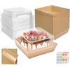 CoKeeSun 30 Scatole per Fette di Torta con Coperchi Trasparenti, 12 cm Porta Plumcake con Carta Antiolio e Adesivo, Scatole per Dolci, Contenitori per Torte, Cupcake, Panini, Macarons (marrone)