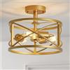 WUZUPS lampadario 3 luci vintage casa colonica industriale semi-incasso plafoniera moderna per foyer camera da letto corridoio ripostiglio cucina bagno, h 30 x w 24, base e27, oro