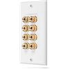 Fosmon Piastra da Parete per Altoparlanti Home Theater Quad, Bianco | Connettori Premium Placcati in Oro Rame Banana Binding Post Coupler Type Outlet Faceplate di Alta Qualità per 4 Altoparlanti