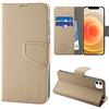 N NEWTOP Cover Compatibile con Apple iPhone 12 Mini, HQ Lateral Custodia Libro Flip Chiusura Magnetica Portafoglio Simil Pelle Stand (Oro)