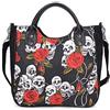 Chikencall® - Borsa a tracolla da donna in tela, stile gotico, punk, con teschio e rose, Nero (Nero ), Taglia unica