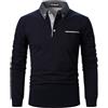 YCUEUST Cotone Polo Uomo Colletto della Camicia Manica Lunga Basic Tennis Golf Blu S
