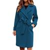 Generic 2023 Nuovo - Donne Peacoat Trench Cappotto Casual Mid Lungo Risvolto Cardigan aperto Frontale Outwear Cappotto invernale in pile di lana con cintura Cappotto doppio petto in lana da donna, Blu, L