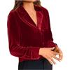 NZYIHAO Camicia da donna con scollo a V, elegante camicia con bottoni, tinta unita, in velluto, a maniche lunghe, comoda, per adolescenti, ragazze, borse, maglietta a tunica, Colore: rosso, L