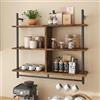 Bestier scaffali galleggianti di tubo scaffali da cucina a parete 3 livelli 106CM scala caffè bar scaffale appeso con tubo circolare, display scaffale di stoccaggio per il soggiorno cucina, marrone