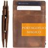 GARZINI Portafoglio Magico - in vera pelle, sottile e minimalista Magic Wallet da uomo con sistema di blocco RFID, Brushed Brown