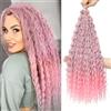 FANLUTYIN 22 Inch Curly Crochet Braiding Hair 3 Packs Ocean Wave Crochet Hair Extensions Deep Wave Synthetic Braiding Hair Curls Hair Twist Water Wave Braided Hair (TGPink12#, 22 Inch 3 Packs)