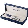 Waterman Carene penna stilografica | Laccatura blu e metallo | Cappuccio cesellato | Pennino medio in oro 18K | Inchiostro blu | Confezione regalo