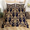 Homewish Elegante set di biancheria da letto damascato per letto matrimoniale, set copripiumino con fiori barocchi antichi per bambini e adulti, oro e nero, copripiumino floreale ricco di biancheria
