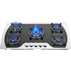 WINPANG Piano Cottura a Gas 5 Fuochi Vetro Temperato con Termocoppia, Bruciatori Alluminio, Efficienza 63%, Incasso/Sovrapposto Nero/Argento