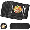 GIOVARA Tovagliette Plastica Lavabili GIOVARA Set di 6 Tovagliette Colazione, Facile Pulizia PVC Tovagliette Colazione, Resistente al Calore, per Tavolo della Cucina e Sala, 45 x 30 cm (Nero)