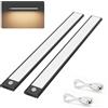 Klighten 2 Pezzi 40cm Luce Led Sottopensile Cucina Ricaricabile, Luce Armadio con Sensore di Movimento, 73 LEDs, 3 Modalità, 2200mAh, Led Armadio Magnetica, Bianco caldo 3000K, Noir